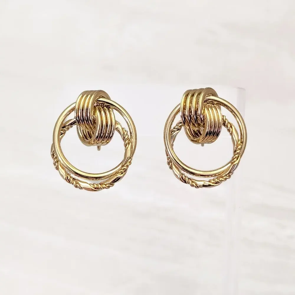 Vintage Clip On Earrings Gold Tone Door Knocker Style Statement Earrings